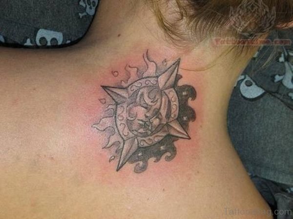 Sun And Moon Tattoo On Neck