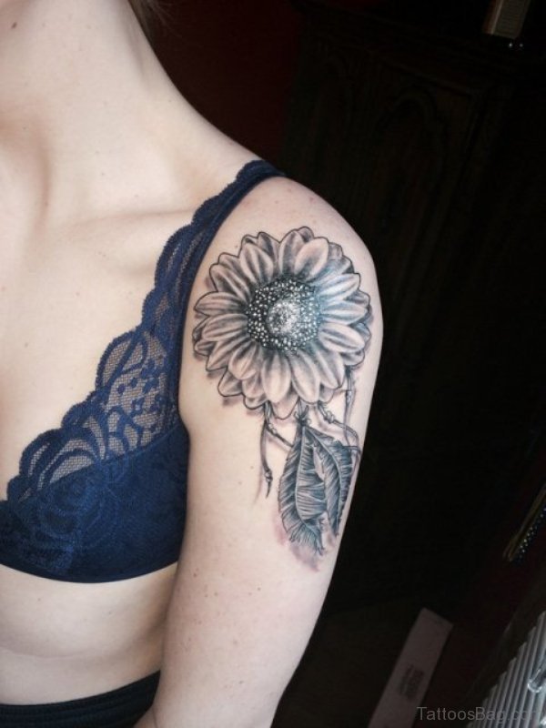 Sunflower Tattoo Design On Shoulder 