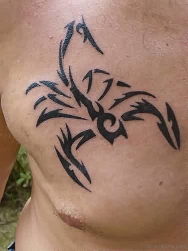 Superb Tribal Scorpion Tattoo On Chest