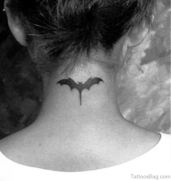 Sweet Bat Tattoo On Neck