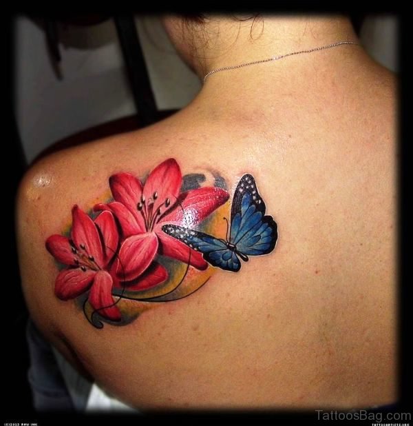 Sweet Butterfly On Flower Tattoo