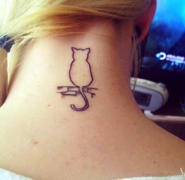 Sweet Cat Neck Tattoo
