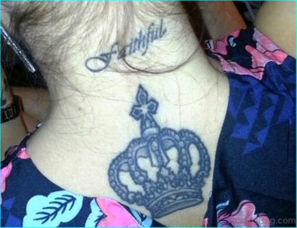 Sweet Crown Tattoo On Neck Back