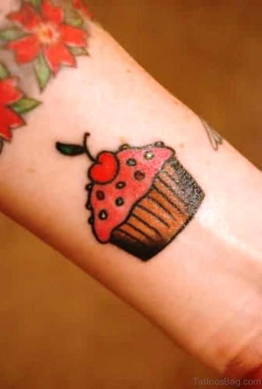 Sweet Cupcake Tattoo On Wrist 