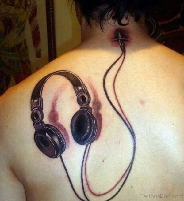 Sweet Headset Music Tattoo On Neck