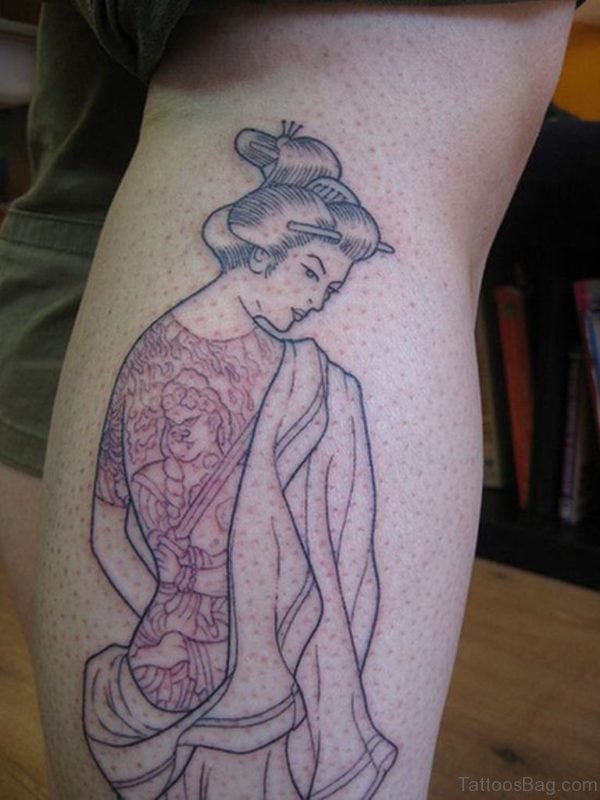 Sweet Lady Tattoo On Leg