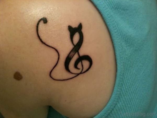 Sweet Music Note Tattoo On Shoulder Back