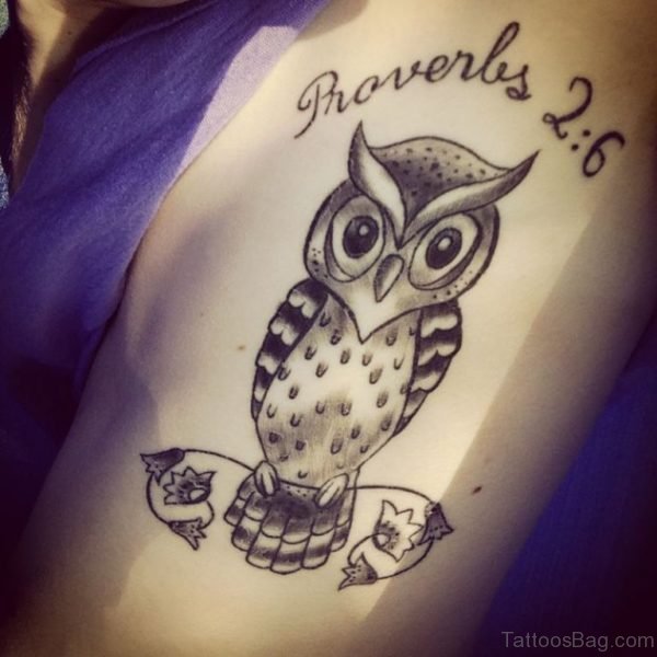 Sweet Owl Tattoo On Rib