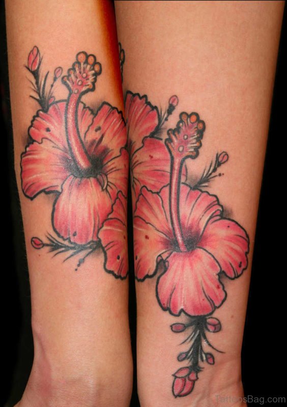 Sweet Red Hibiscus Wrist Tattoo