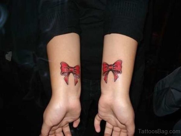 Sweet Red Ribbon Wrist Tattoo