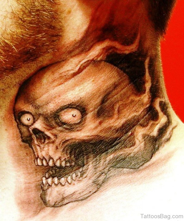 Sweet Skull Neck Tattoo On Neck