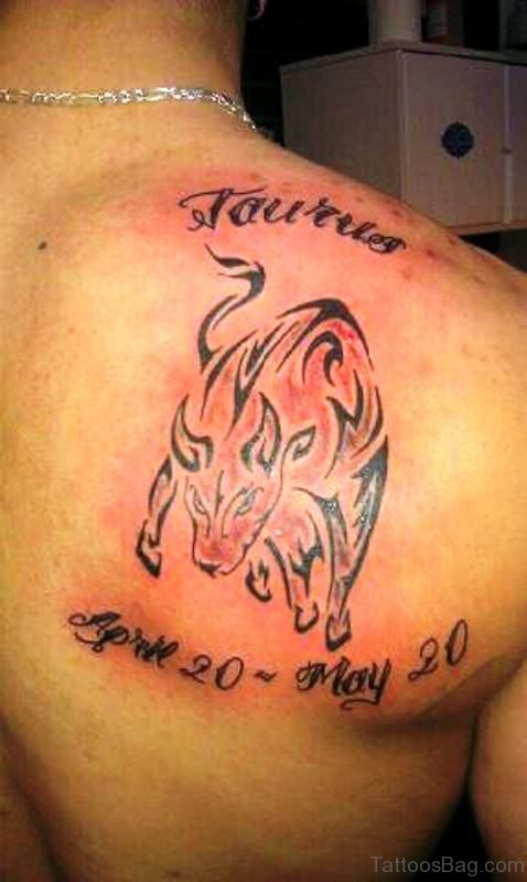 Taurus Bull Tattoo On Back Shoulder
