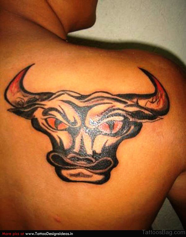 Taurus Red Eyed Bull Tattoo On Shoulder