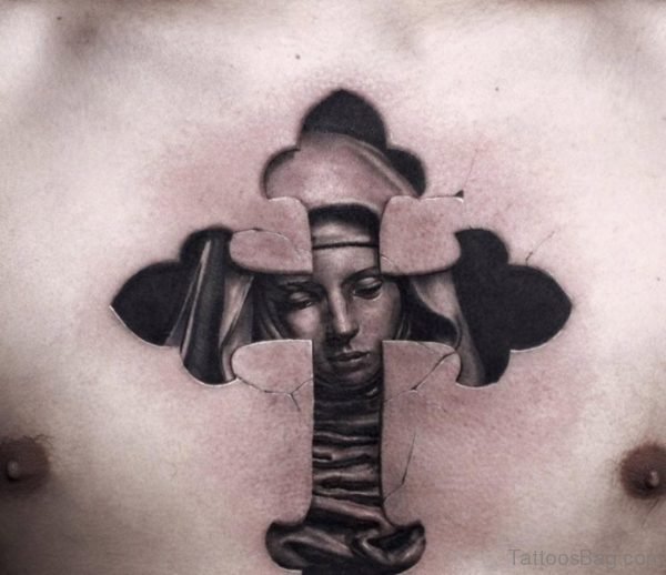 The virgin Mary And Cross Tattoo