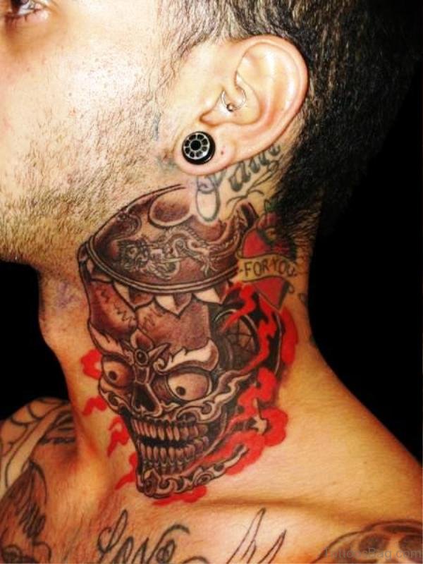 Tibetan Skull Neck Tattoo