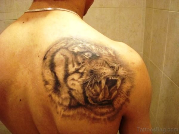 Tiger Tattoo On Blade Shoulder 