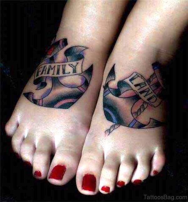Traditional Anchor Tattoo On Feet 