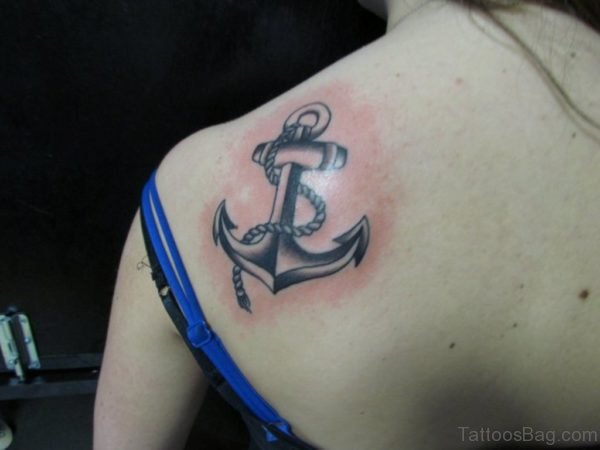 Traditional Anchor Tattoo On Left Back Shoulder
