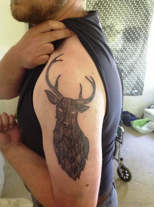Traditional Buck Tattoo On Shoulder