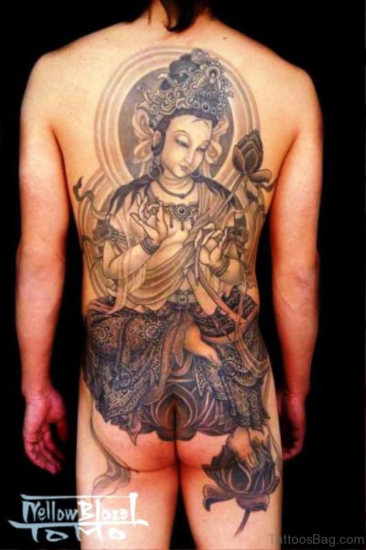 Traditional Buddha Tattoo On Back