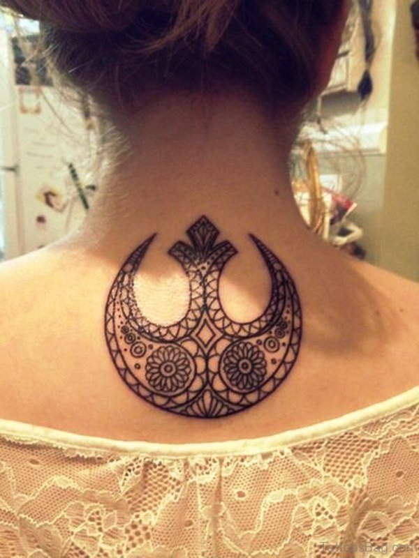 Traditional Crown Tattoo On Neck