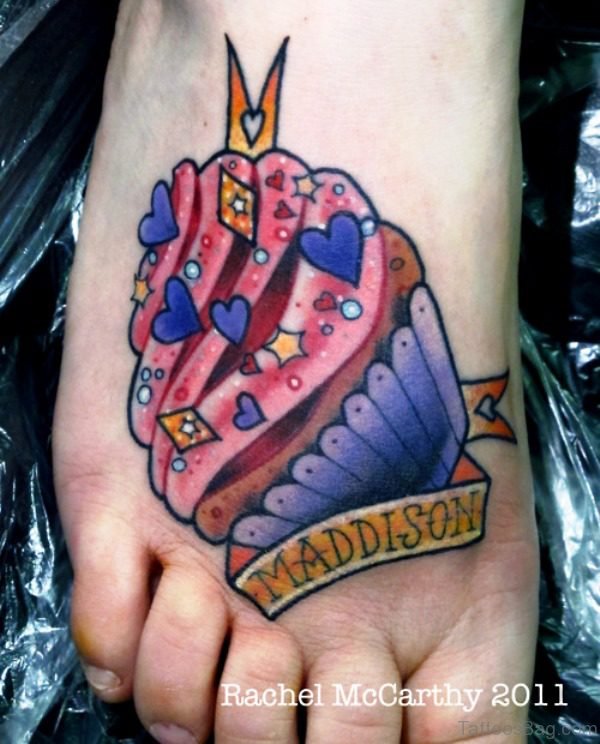 Traditional Cupcake Tattoo On Foot