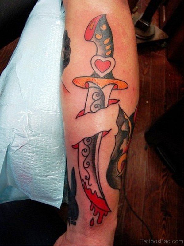 Traditional Dagger Tattoo On Arm