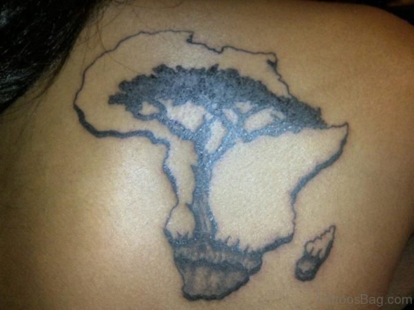 Tree And Map Tattoo On Back