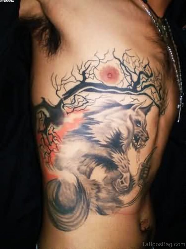 Tree And Wolf Tattoo