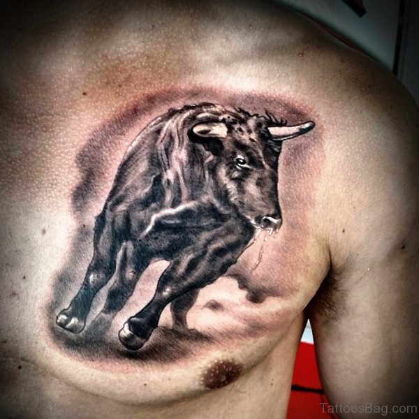 Tremendous Bull Tattoo On Chest