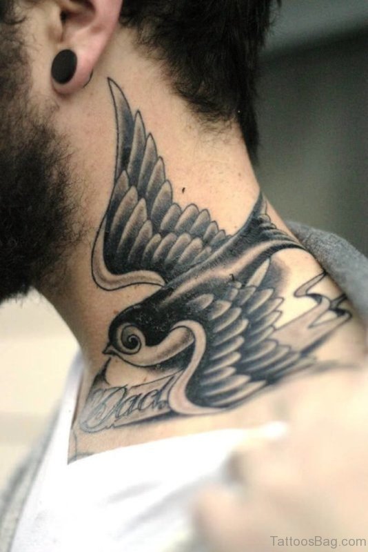 Trendy Bird Tattoo On Neck