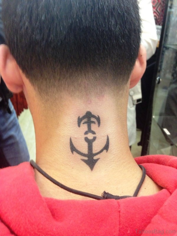 Tribal Anchor Tattoo On Neck