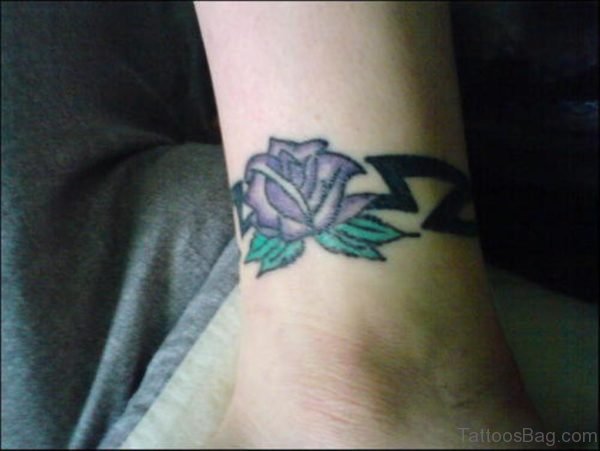 Tribal And Rose Tattoo On Ankle