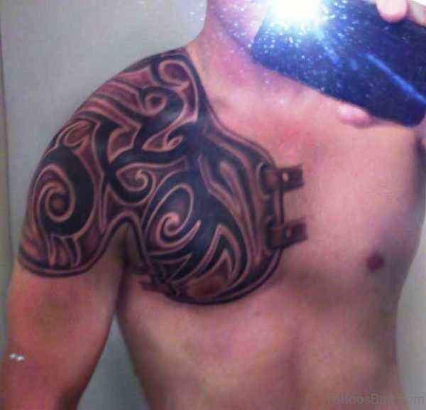 Tribal Armor Shoulder Tattoo