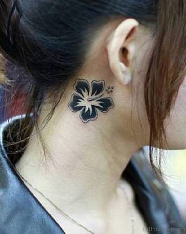 Tribal Black Flower Tattoo On Neck