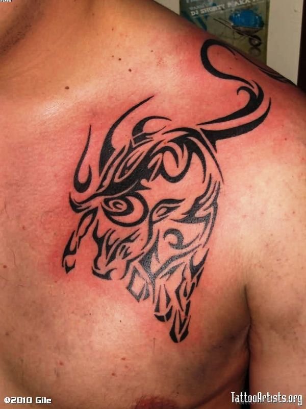 Tribal Bull Tattoo On Shoulder