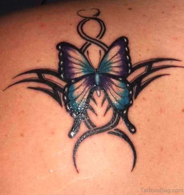 Tribal Butterfly Tattoo On Shoulder Back