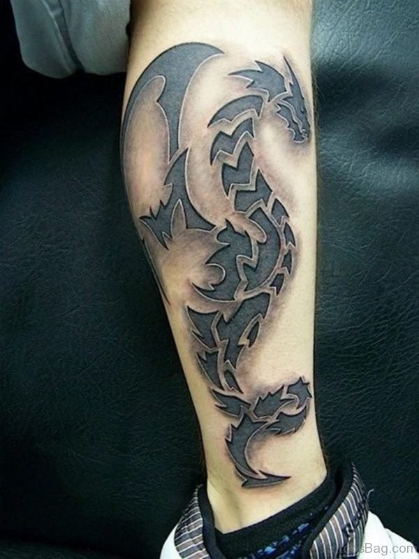 Tribal Dragon Tattoo on Leg