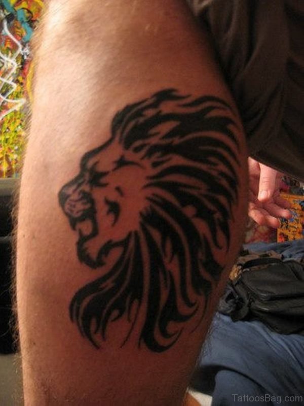 Tribal Lion Tattoo On Leg