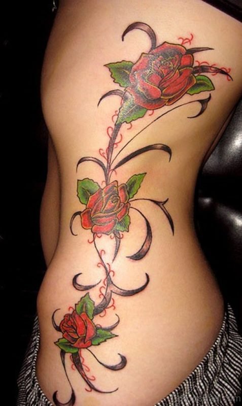 Tribal Rose Flower Tattoo On Rib Side