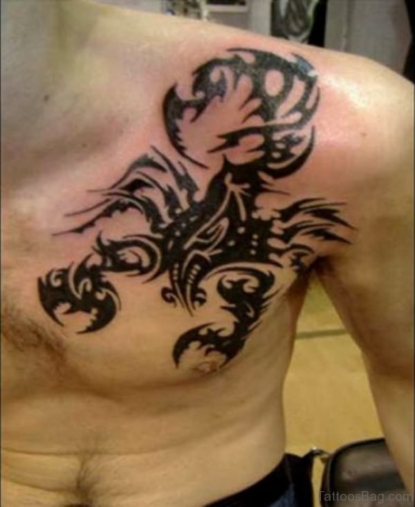 Tribal Scorpion Tattoo On Chest Image