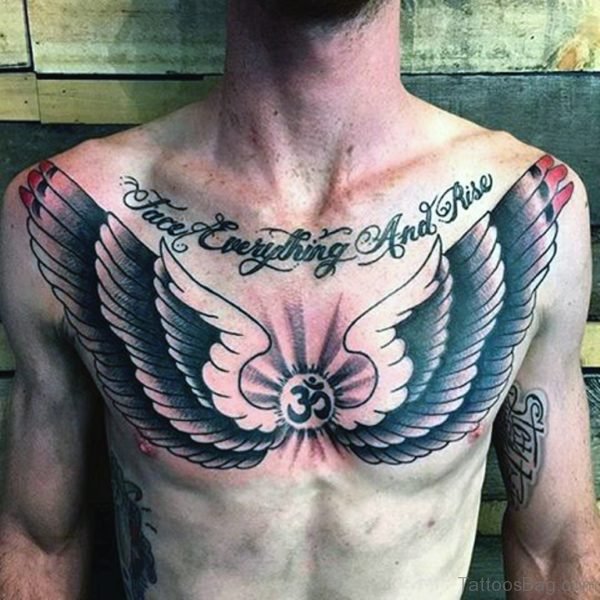 Tribal Style Male Wings Tattoo On Chest