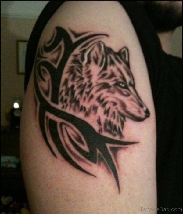 Tribal Wolf Tattoo On Shoulder