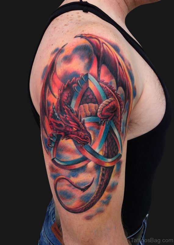 Trinity Dragon Tattoo Design On shoulder