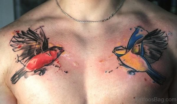 Two Birds Tattoo On Chest 