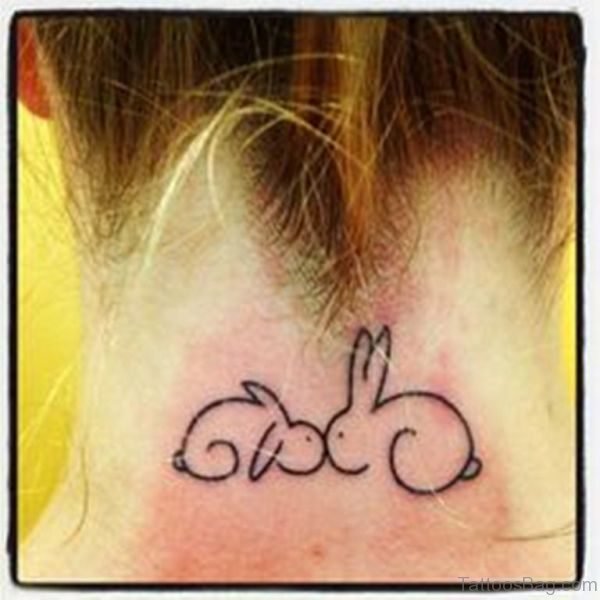 Two Cute Rabbit Tattoo On Neck