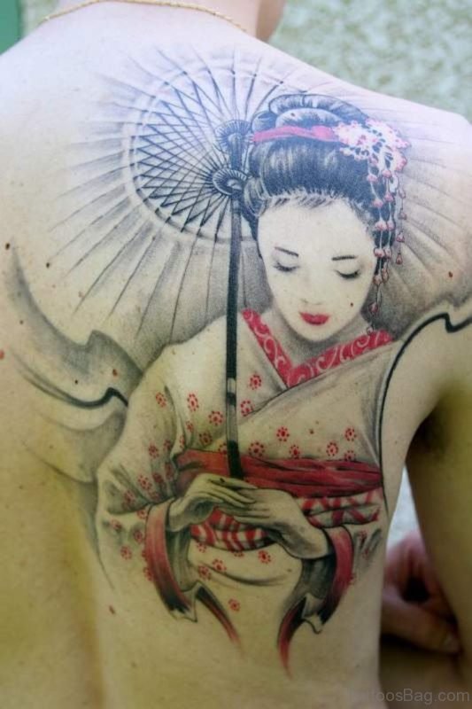 Umbrella Girl Tattoo On Back