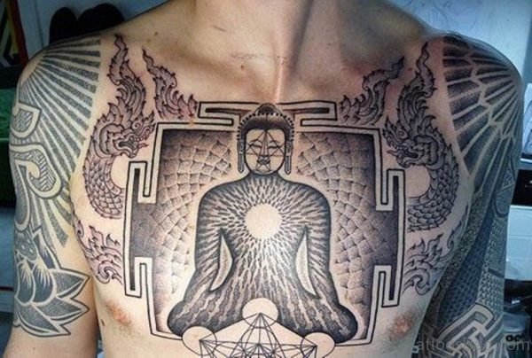 Unique Buddha Tattoo On Chest 