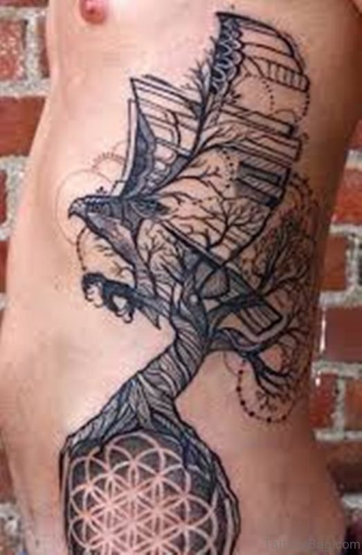 Unique Eagle Tattoo On Rib