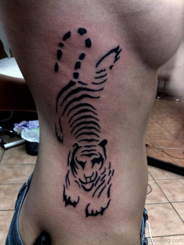Unique Tiger Tattoo For Rib